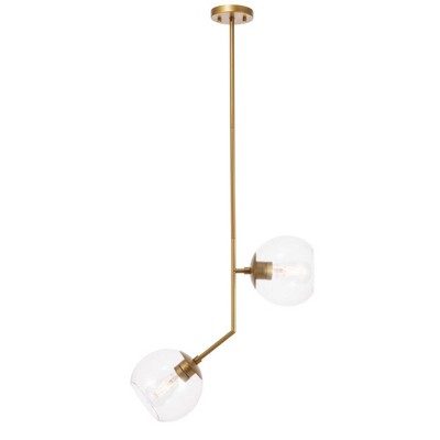 Elegant Lighting Ryland 2 light Brass and Clear glass pendant