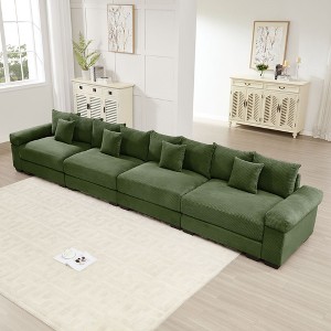 170" Oversized Cloud Modular Sectional Couch, Premium Corduroy 3-Seater Extra-Thick Armrests, Good Resilience Cushion, 12 Throw Pillows - 1 of 4