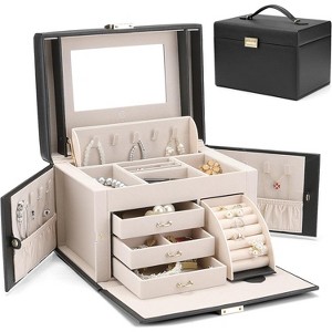 Baroque Style Pink Jewelry Box with Mirror, 3-Drawer Organizer for Bracelets, Earrings, Rings, Necklaces, Mothers Day Gift - 1 of 4