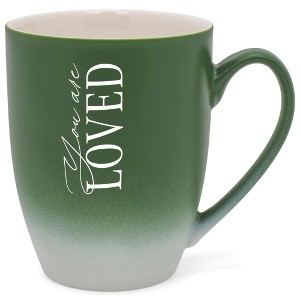 Elanze Designs You Are Loved Two Toned Ombre Matte Green and White 12 ounce Ceramic Stoneware Coffee Cup Mug - 1 of 4