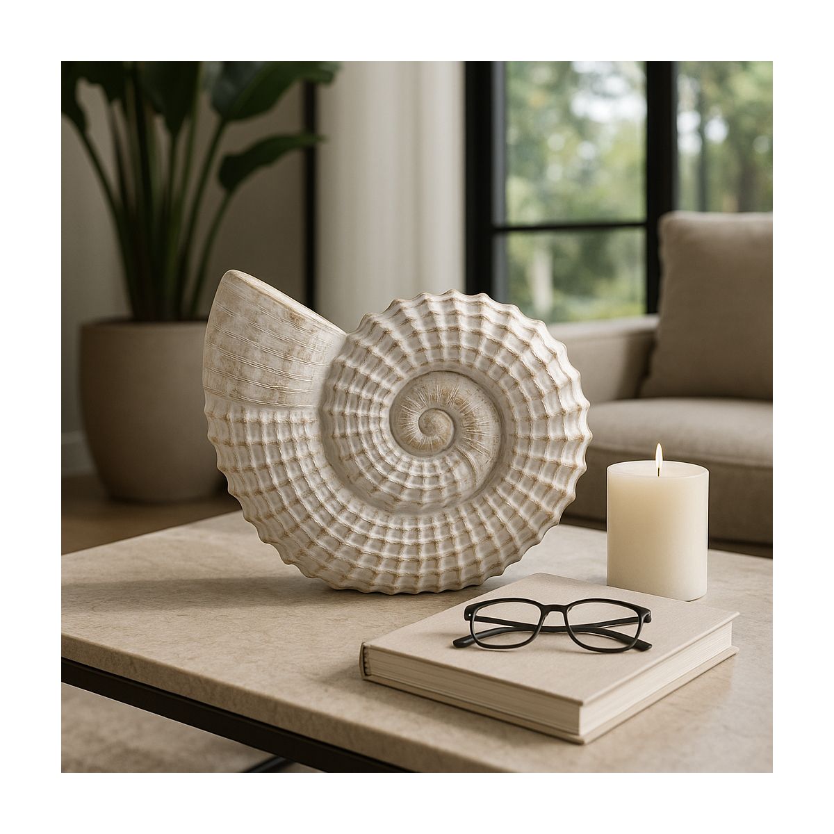 Decorative Woven Seashell Sculpture Statue - Home Decor Ornament for Bathroom, Office, Room, and Living Room Decor