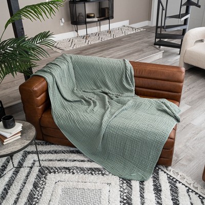 Fern Green King Size Muslin Cotton Throw Blanket