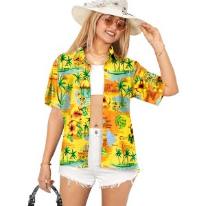 LA LEELA Hawaiian Shirts Womens Floral Summer Beach Party Blouses Shirt TShirts Short Sleeve Vacation Shirts Blouses for Women - 1 of 4