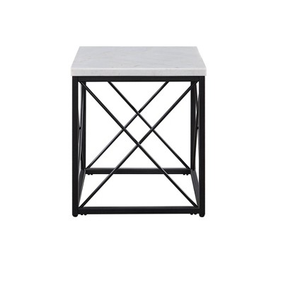 Skyler Marble Top Square End Table White/Black - Steve Silver Co.: Modern Living Room Accent, X-Stretchers, No Tools Assembly