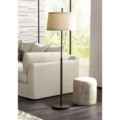 Bronze Adjustable Floor Lamp with Off-White Drum Shade