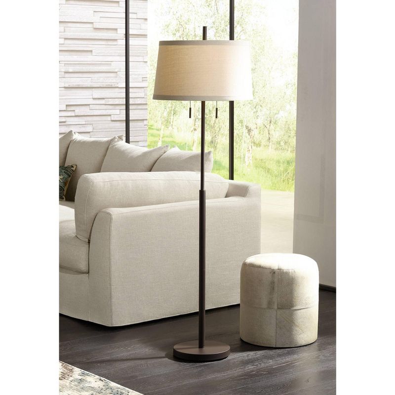 Possini Euro Design Nayla Modern Floor Lamp 62 1/2" Tall Bronze Metal Off White Fabric Tapered Drum Shade for Living Room Bedroom Office House Home, 2 of 10