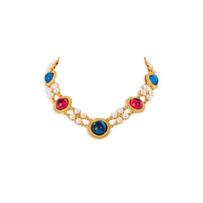 Slickblue Gold Ball Bead Necklace, Vintage Station Design, Multi-Color Beads, Boho Statement Jewelry, 16"+2"