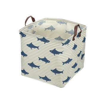 Unique Bargains Foldable Square Laundry Basket 1831 Cubic-in Blue 1 Pc Shark