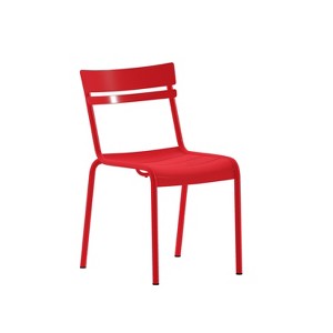 Emma and Oliver Armless Powder Coated Steel Stacking Dining Chair with 2 Slat Back for Indoor-Outdoor Use - 1 of 4
