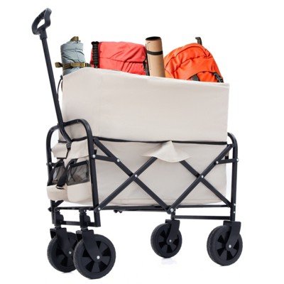 BEAFUP Foldable Wagon Cart with All-Terrain Wheels, 225 lbs Capacity – for Beach, Camping, Shopping, Gardening | for Families & Outdoor