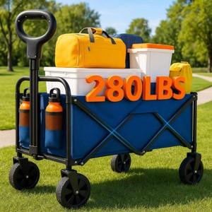 Foldable Collapsible Wagon Cart, 200 lbs Load All Terrain Utility Pull Camp Beach Wagon with Cup Holders & Adjustable Handle - 1 of 4