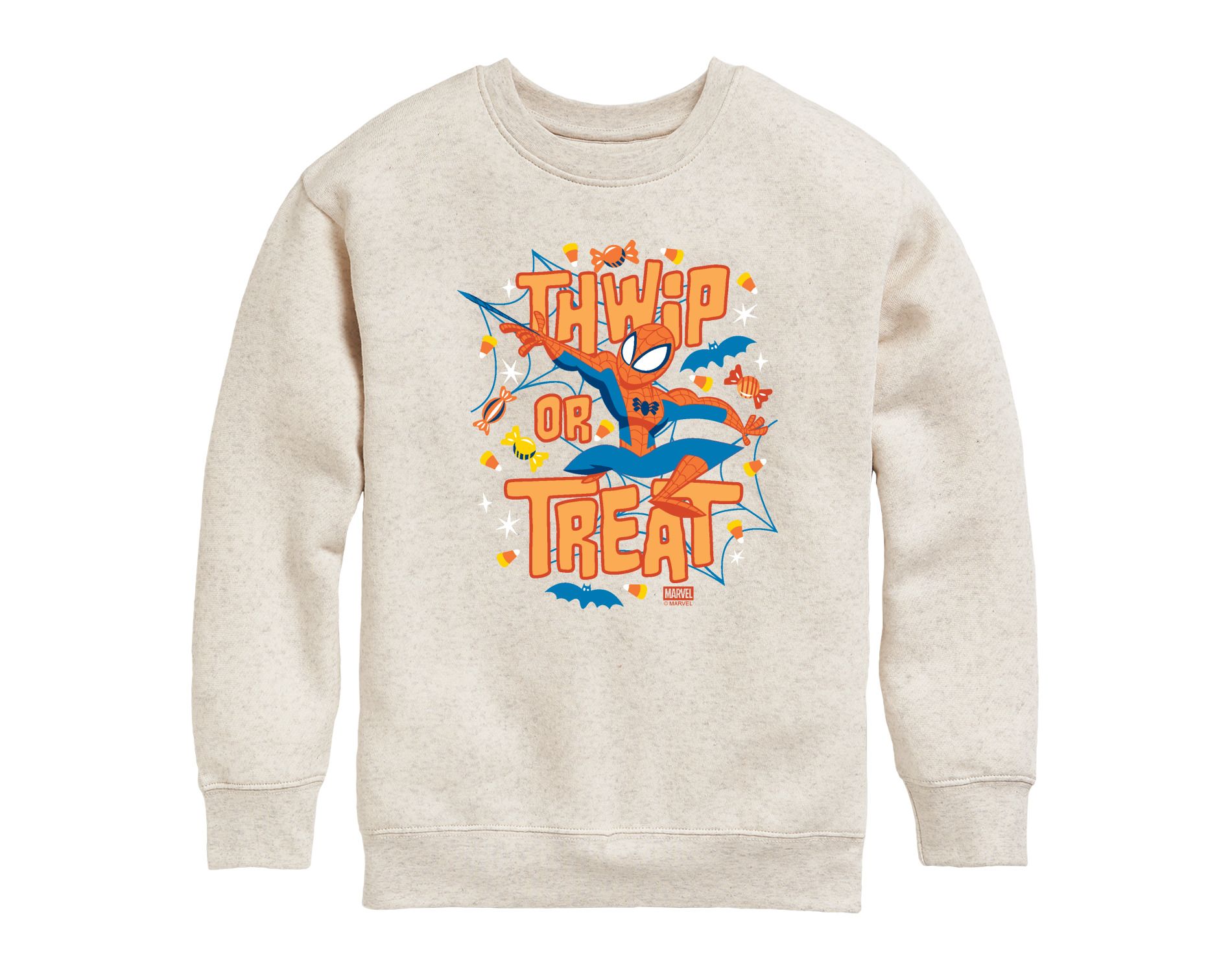 Boys' Marvel Spider-Man Thwip Or Treat Graphic Long Sleeve Fleece Sweatshirt - Natural - Large