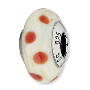 Black Bow Jewelry Cream with Red Dots Murano Glass & Sterling Silver Bead Charm, 13mm - 1 of 4