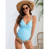 Womens Maternity Swimsuits Wrap Front Sling Swimwear One Piece Adjustable Crossback Swimsuits Stretchy Summer Beach Outfits - 4 of 4