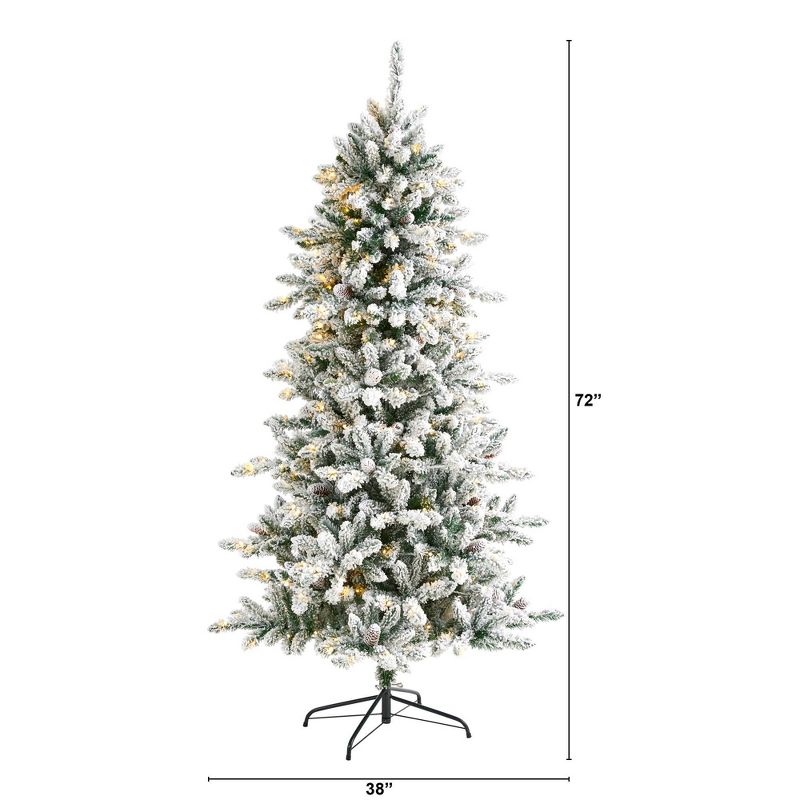 6ft Nearly Natural Pre-Lit LED Flocked Livingston Fir with Pinecones Artificial Christmas Tree Clear Lights, 3 of 9