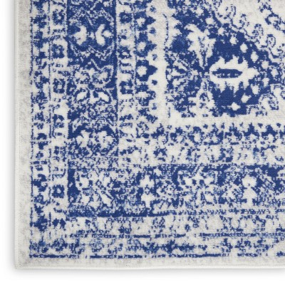 Ivory and Navy Geometric Flat Woven Runner Rug