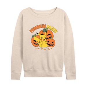 Women's - Pokémon - Pumpkin Party Lightweight French Terry Wide Neck Long Sleeve Shirt - 1 of 4