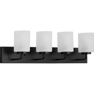 Progress Lighting, Merry Collection, 4-Light Bath Vanity Light, Matte Black, Etched Glass Shade - 1 of 4