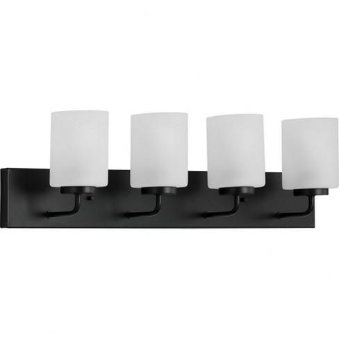 Progress Lighting, Merry Collection, 4-Light Bath Vanity Light, Matte Black, Etched Glass Shade - image 1 of 4