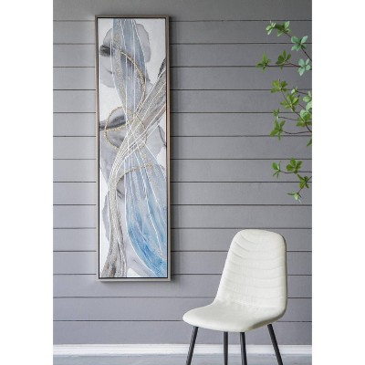 Tall Abstract Framed Oil Paintings in Purple, Gold, and Blue