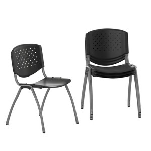 Flash Furniture 4 Pack HERCULES Series 880 lb. Capacity Black Plastic Stack Chair with Titanium Gray Powder Coated Frame - 1 of 4