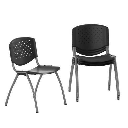 Flash Furniture 4 Pack HERCULES Series 880 lb. Capacity Black Plastic Stack Chair with Titanium Gray Powder Coated Frame - image 1 of 4