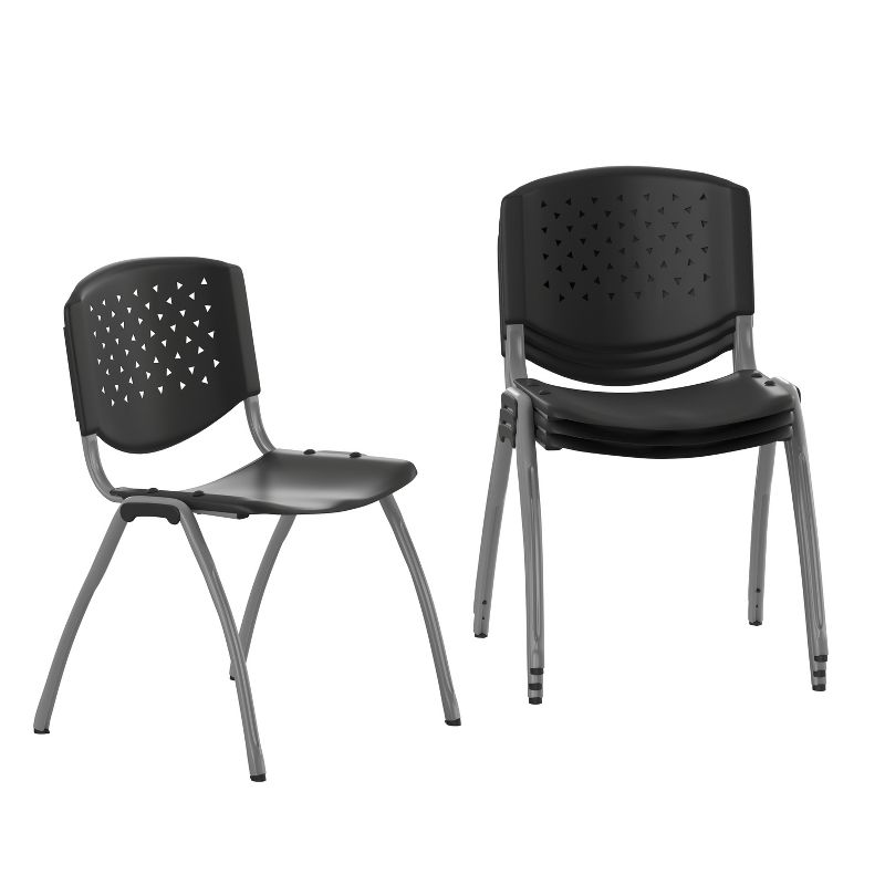 Flash Furniture 4 Pack HERCULES Series 880 lb. Capacity Black Plastic Stack Chair with Titanium Gray Powder Coated Frame, 1 of 13