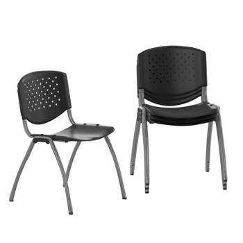 Flash Furniture 4 Pack HERCULES Series 880 lb. Capacity Black Plastic Stack Chair with Titanium Gray Powder Coated Frame