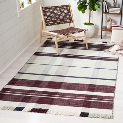 Ivory and Gray Striped Wool Flat Woven 6' x 9' Area Rug
