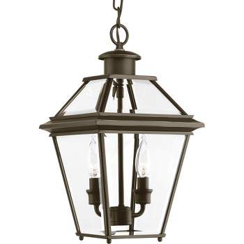 Progress Lighting Burlington 2-Light Outdoor Hanging Lantern, Antique Bronze, Clear Beveled Glass