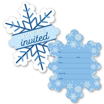 Big Dot of Happiness Blue Snowflakes - Shaped Fill-In Invitations - Winter Holiday Party Invitation Cards with Envelopes - Set of 12