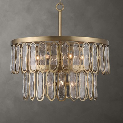 Antique Brass and Glass Two-Tier 9-Light Pendant