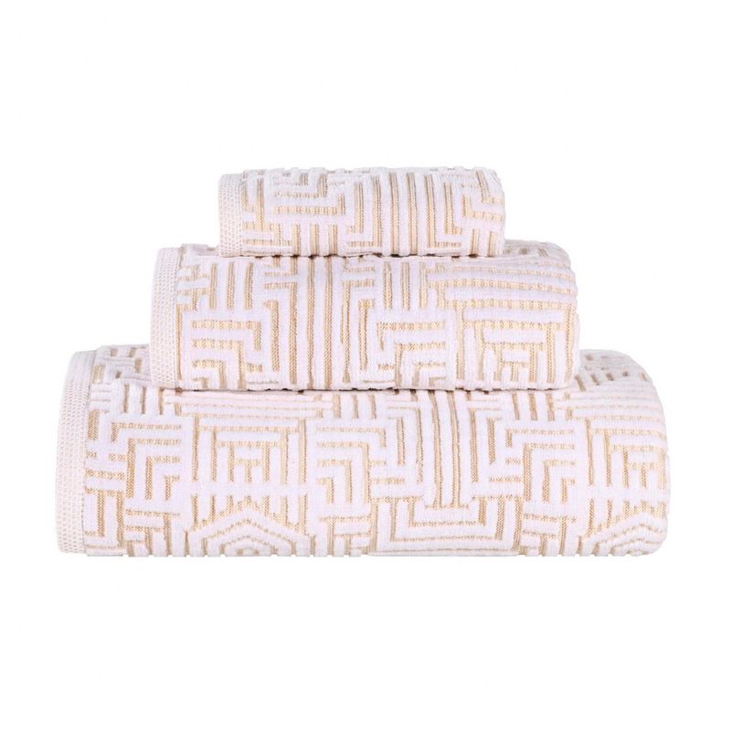 Cotton Modern Geometric Jacquard Soft Highly-Absorbent Assorted 3 Piece Bathroom Towel Set by Blue Nile Mills, 1 of 10