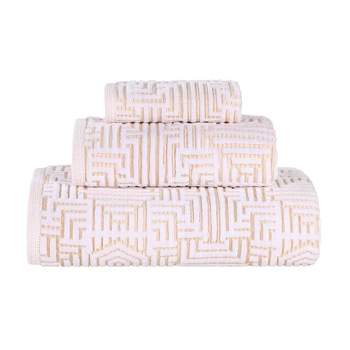 Cotton Modern Geometric Jacquard Soft Highly-Absorbent Assorted 3 Piece Bathroom Towel Set by Blue Nile Mills