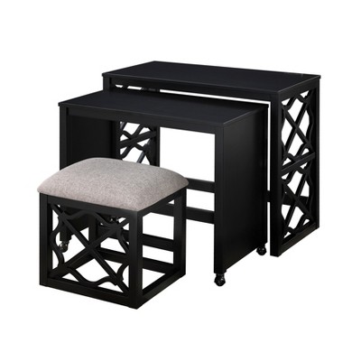 Vynxaria 3pc Desks and Stool Set with Rolling Desk, Casters & 2 Charging Ports, Home Office Furniture
