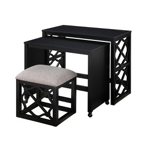 Vynxaria 3pc Desks and Stool Set with Rolling Desk, Casters & 2 Charging Ports, Home Office Furniture - 1 of 4