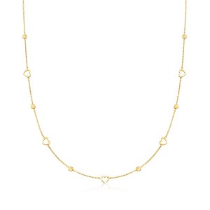 Pure Collection by Ross-Simons Italian 14kt Yellow Gold Bead and Heart Station Necklace - 1 of 4