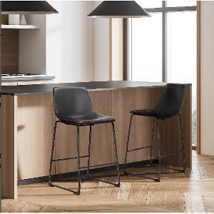DOMETOUR Armless Faux Leather Barstools with Metal Legs and Footrest for Kitchen Island - 1 of 4