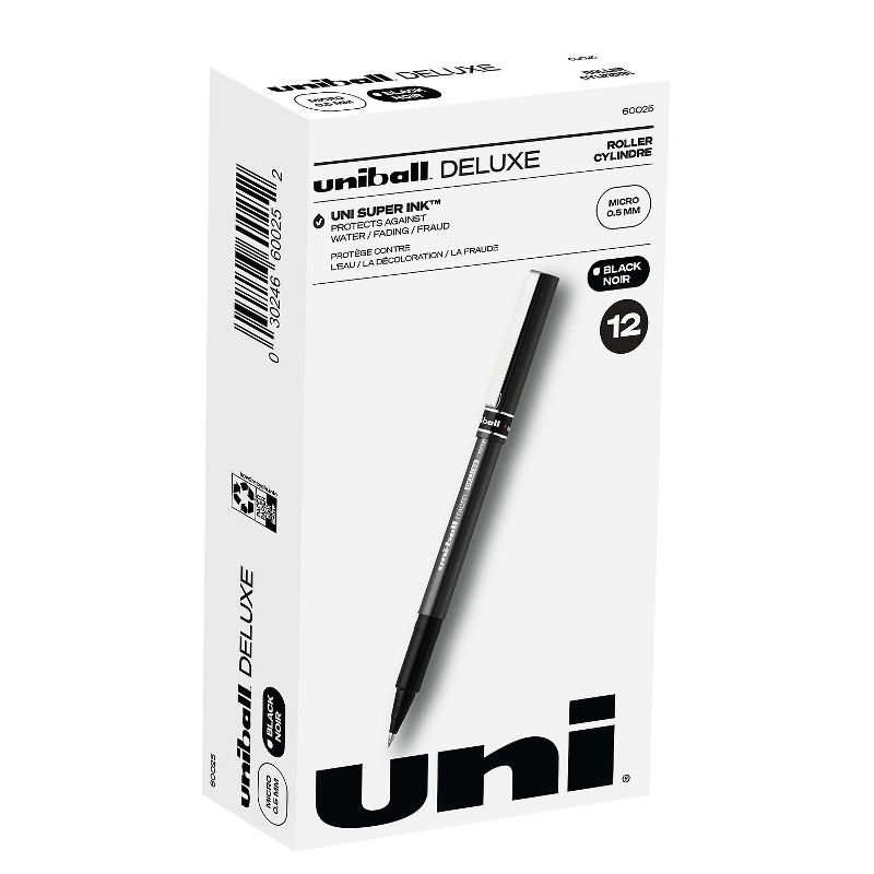 uni-ball Deluxe Rollerball Pens Micro Point Black Ink 12/Pack (60025), 1 of 10