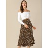 INSPIRE CHIC Women's Chiffon Elastic Waist Ruffle Tiered Flowy Midi Floral Printed Skirts - 3 of 4