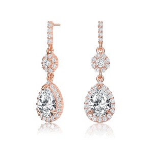 Guili Sterling Silver Rose Gold Plated Drop Earrings with Clear Pear and Round Cubic Zirconia and a Halo Cluster, a Chic and Feminine Accent - 1 of 3