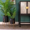 VisioGear 2PCS Round Planter with Metal Stand, Plant Pots for Hall, Living Room, Black, 14"*14"*23" - 2 of 4
