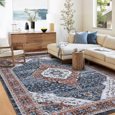 Vintage Persian Area Rug Floral Print Medallion Rug Indoor Soft Non-Shedding Stain Resistant Throw Carpet