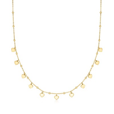Ross-Simons Italian 18kt Yellow Gold Heart and Bead Station Necklace Size 18