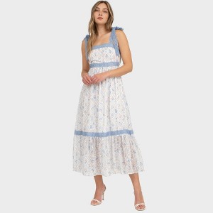 August Sky Women's Sleeveless Lace Trim Floral Midi Dress - 1 of 4