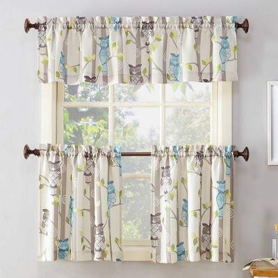 Whimsical Owl Print Cream Polyester Kitchen Valance