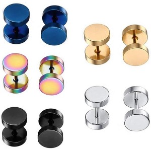 Surgical Steel Dot Stud Earrings, High Polished Screw Flat Back Disc Earrings for Women & Men, 5-Pair Set in 3-8MM Sizes - 1 of 4