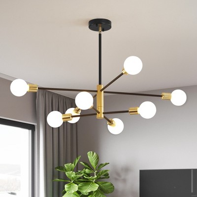 POWLIG 8-Light Black and Gold Modern Sputnik Sphere Chandelier for Living Room, Kitchen, Bedroom, Dining Room