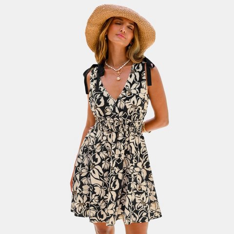 Женские платья Cupshe Women's Floral Mini Dress with Bow Decoration-M-Black