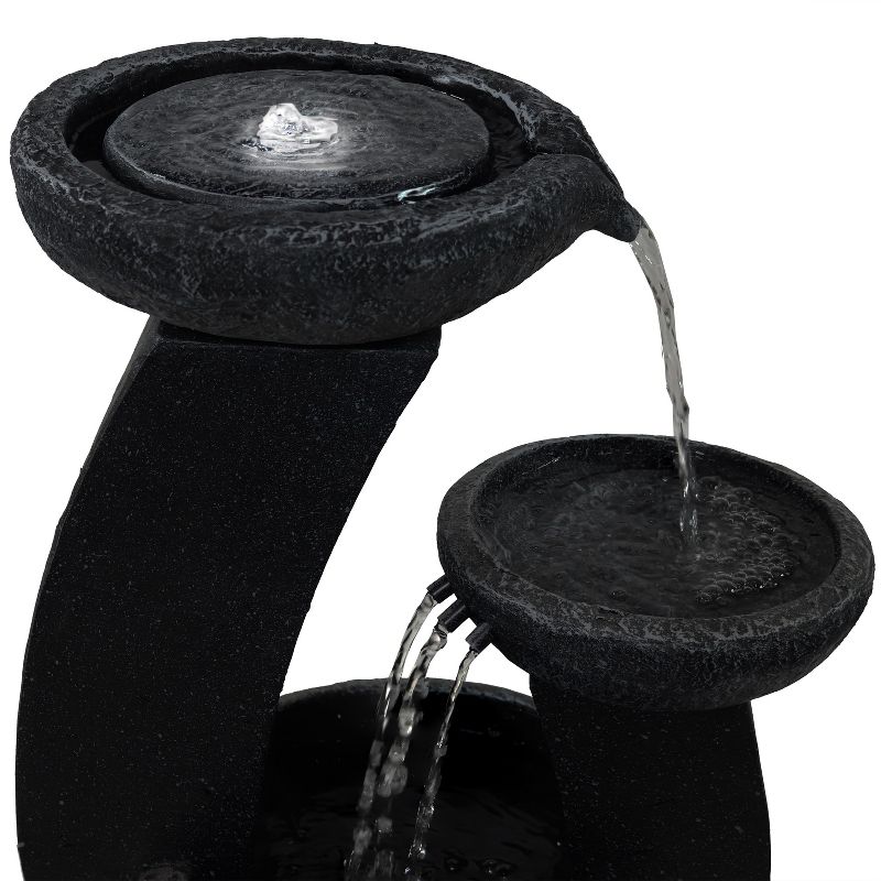 Sunnydaze Outdoor Modern Cascading Bowls Solar Powered Water Fountain with Battery Backup, LED Lights, and Submersible Pump - 28" - Black, 5 of 14
